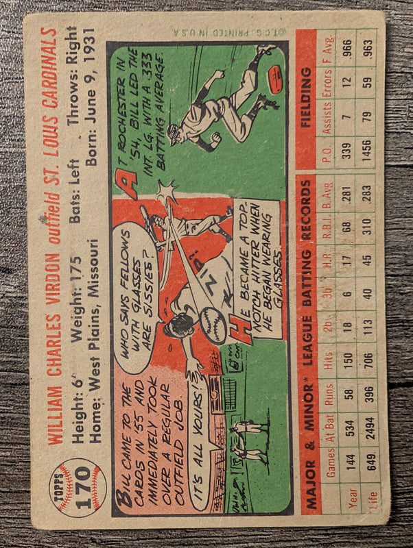 1956 Topps #170 Bill Virdon Low Grade