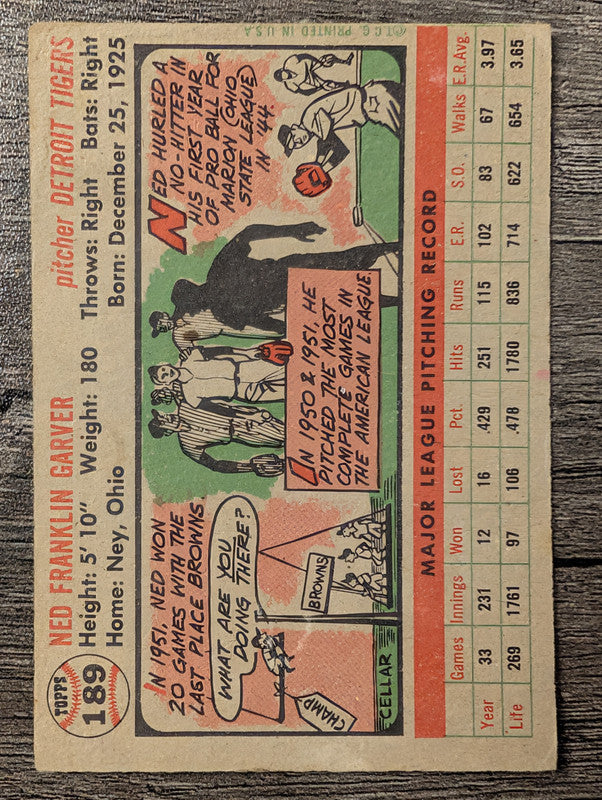 1956 Topps #189 Ned Garver Low Grade