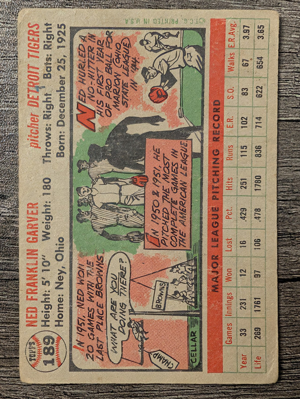 1956 Topps #189 Ned Garver Low Grade
