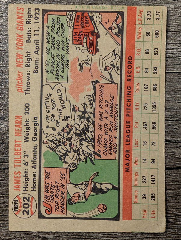 1956 Topps #202 Jim Hearn Low Grade