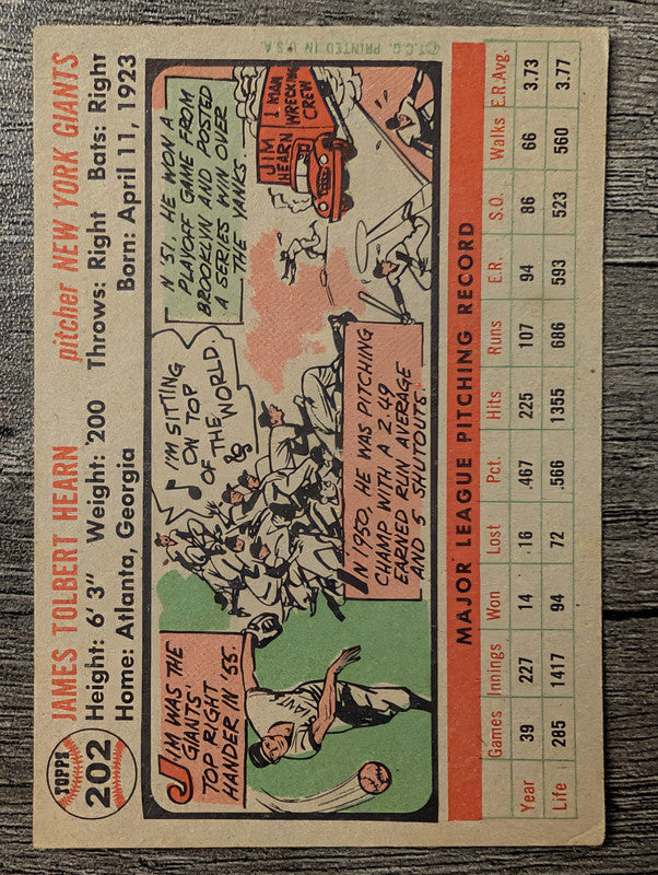 1956 Topps #202 Jim Hearn Mid Grade