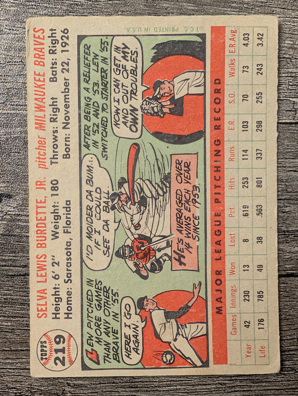 1956 Topps #219 Lew Burdette Low Grade