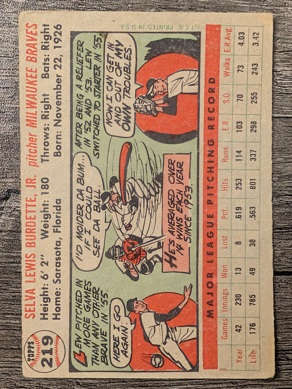 1956 Topps #219 Lew Burdette Low Grade