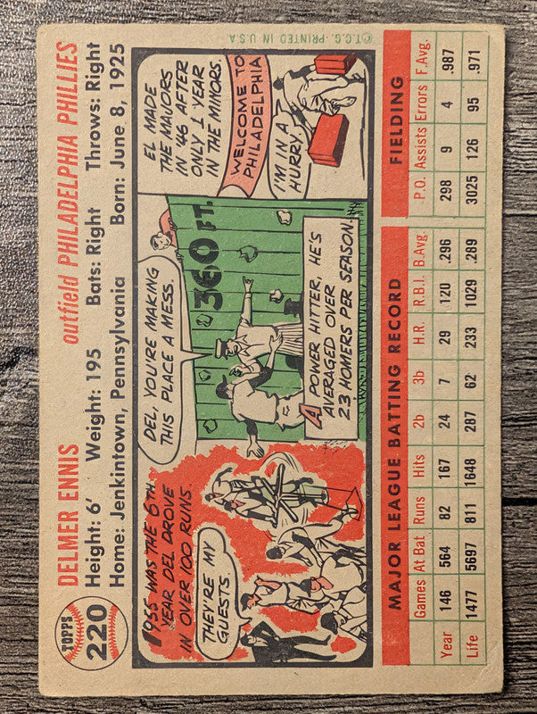 1956 Topps #220 Del Ennis Low Grade
