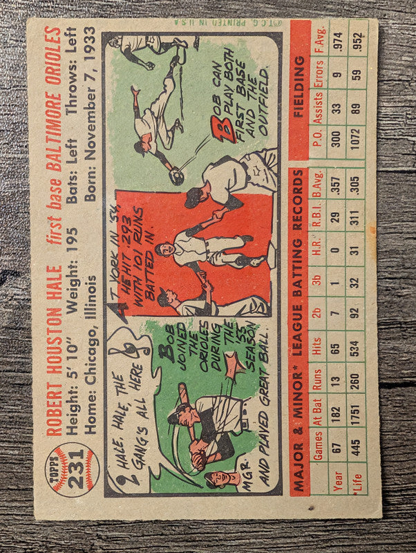 1956 Topps #231 Bob Hale RC Low Grade