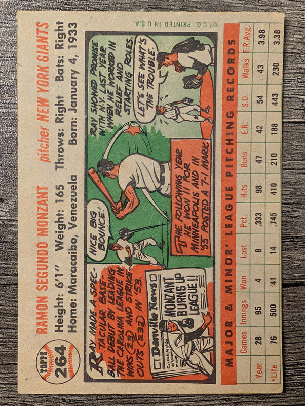 1956 Topps #264 Ray Monzant RC Low Grade
