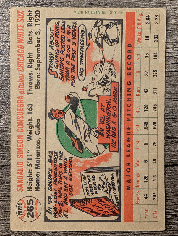 1956 Topps #265 Sandy Consuegra Low Grade