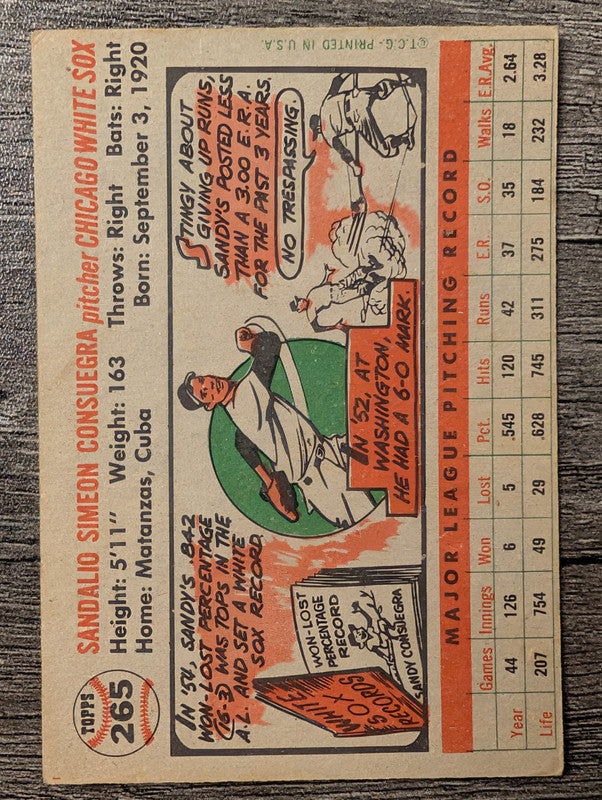 1956 Topps #265 Sandy Consuegra Low Grade