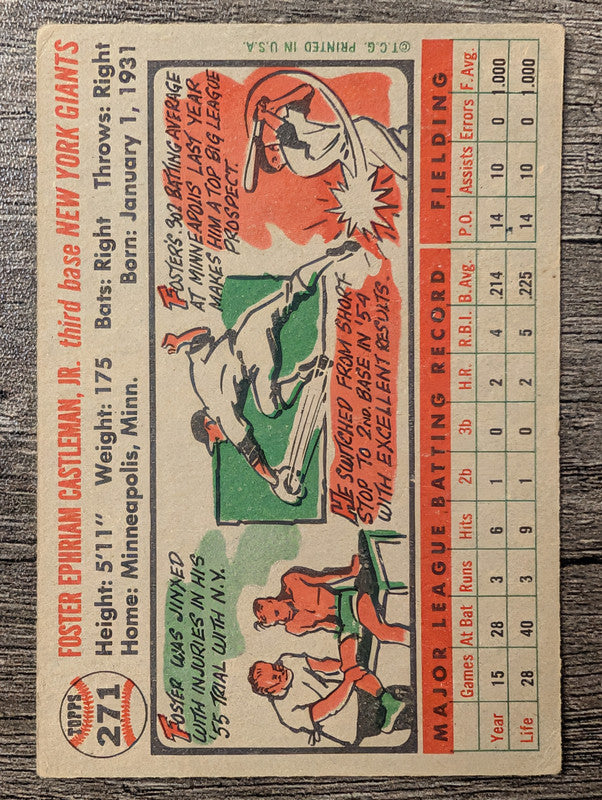 1956 Topps #271 Foster Castleman RC Low Grade