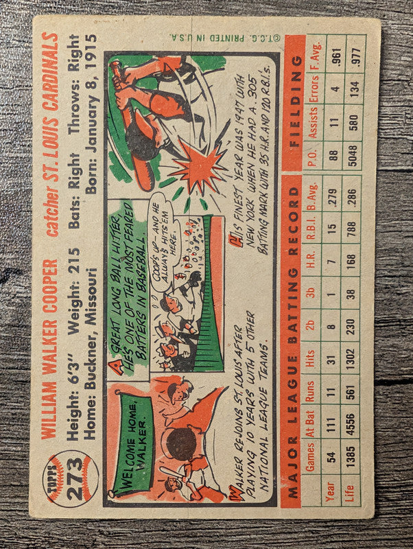 1956 Topps #273 Walker Cooper Low Grade