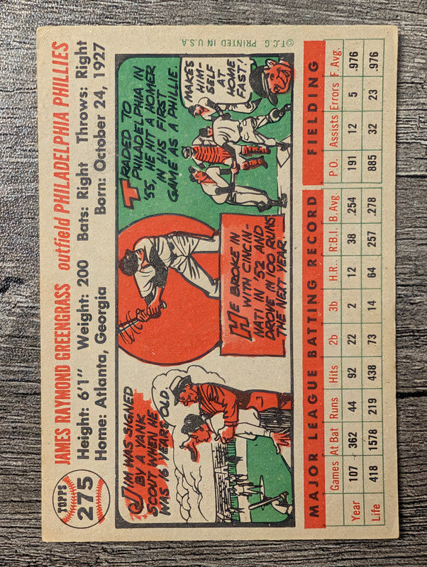 1956 Topps #275 Jim Greengrass Low Grade