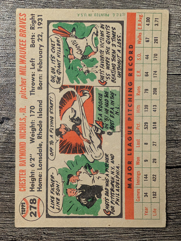 1956 Topps #278 Chet Nichols Low Grade