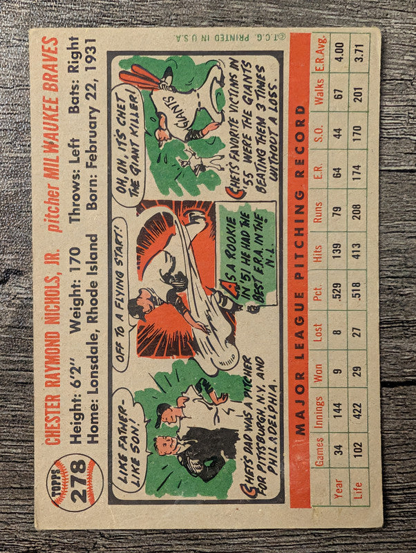 1956 Topps #278 Chet Nichols Low Grade