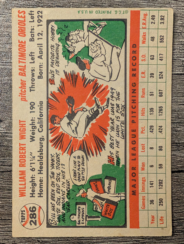 1956 Topps #286 Bill Wight Low Grade
