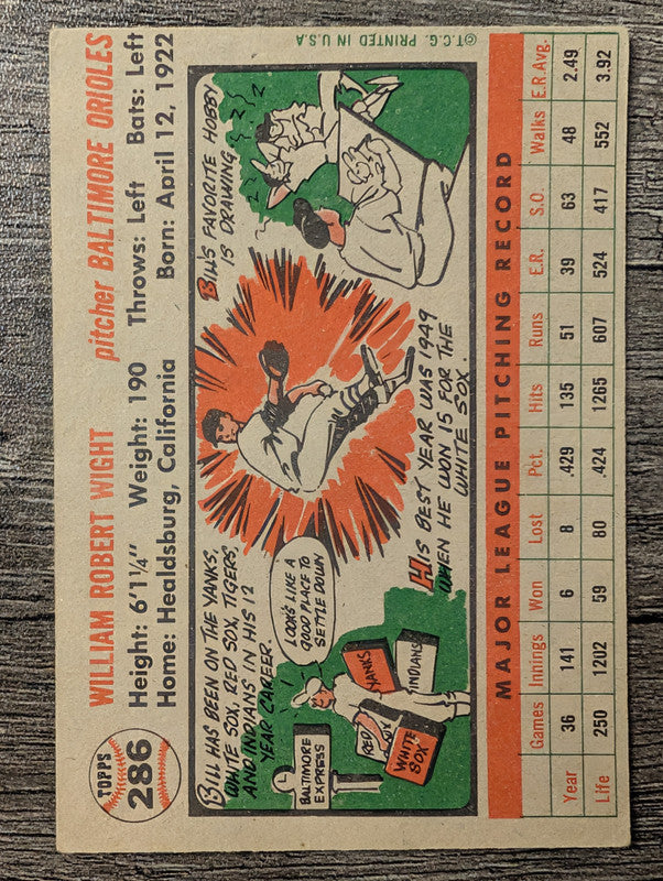 1956 Topps #286 Bill Wight Low Grade