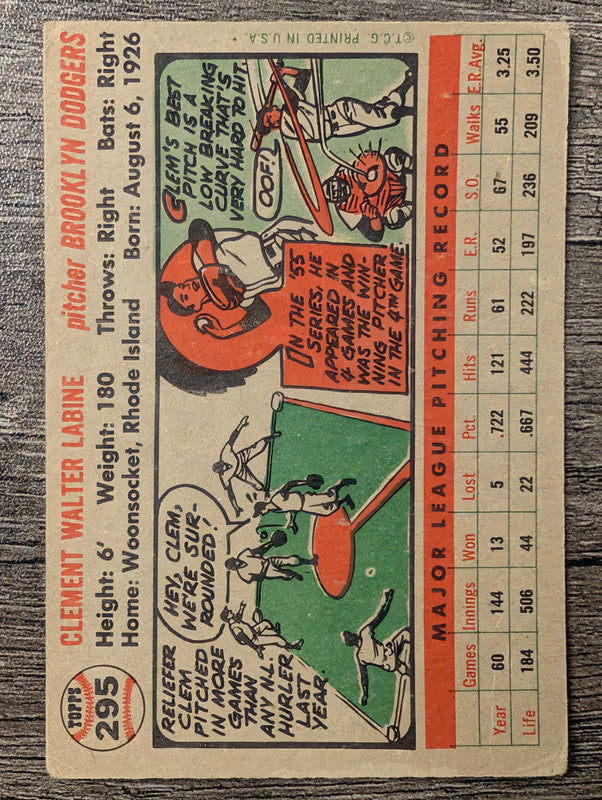 1956 Topps #295 Clem Labine Low Grade