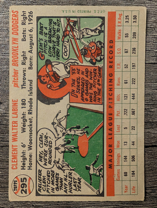 1956 Topps #295 Clem Labine Low Grade