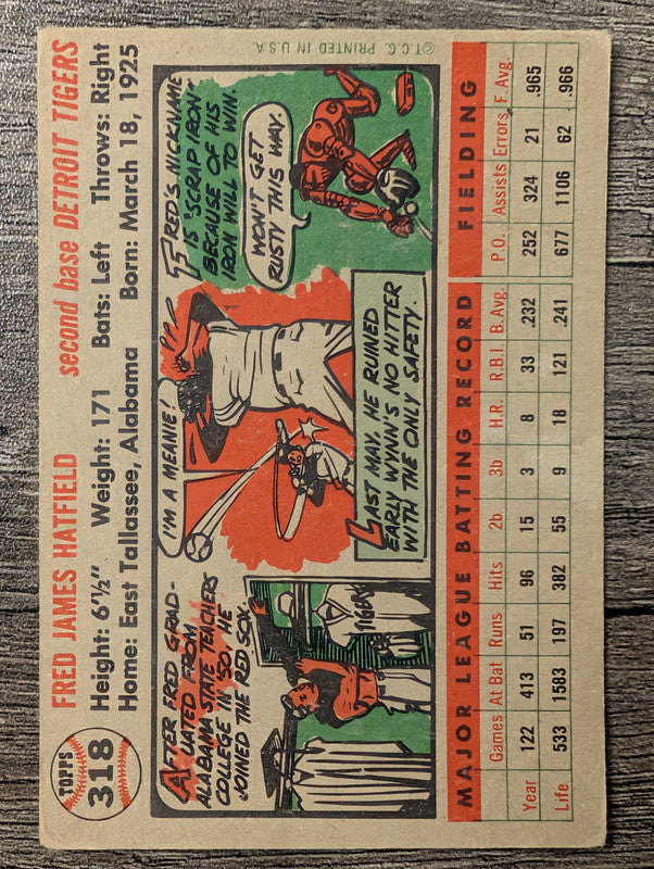 1956 Topps #318 Fred Hatfield Low Grade