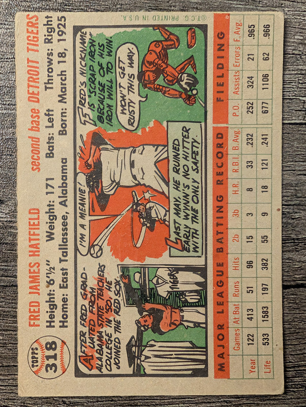 1956 Topps #318 Fred Hatfield Low Grade