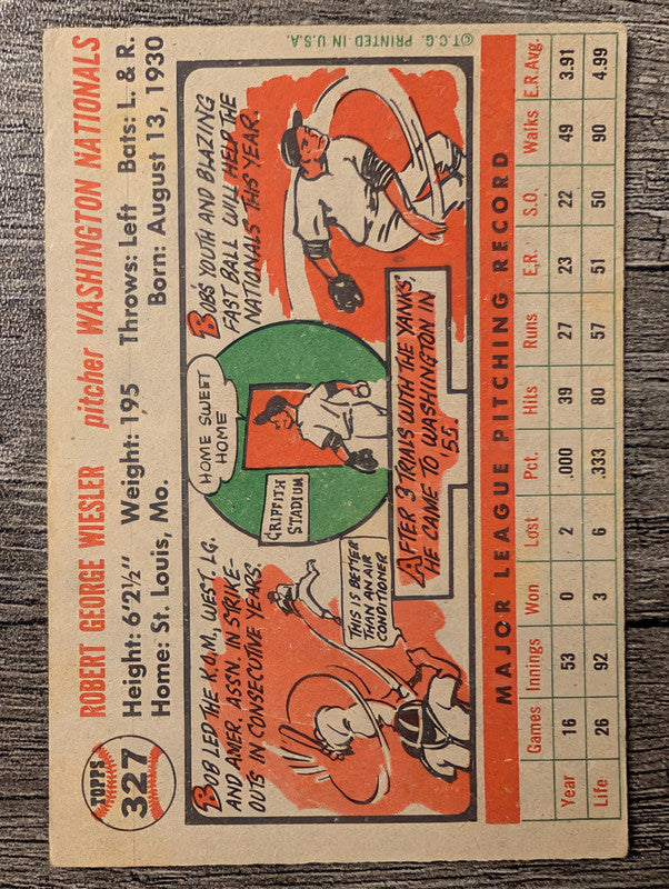 1956 Topps #327 Bob Wiesler RC Low Grade