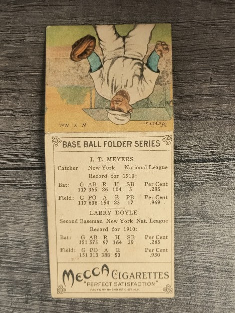 1911 Mecca Double Folders T201 #13 Larry Doyle/Chief Meyers LOW GRADE