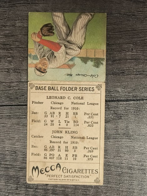 1911 Mecca Double Folders T201 #24 Johnny Kling/Leonard Cole LOW GRADE