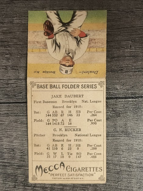 1911 Mecca Double Folders T201 #40 Nap Rucker/Jake Daubert LOW GRADE