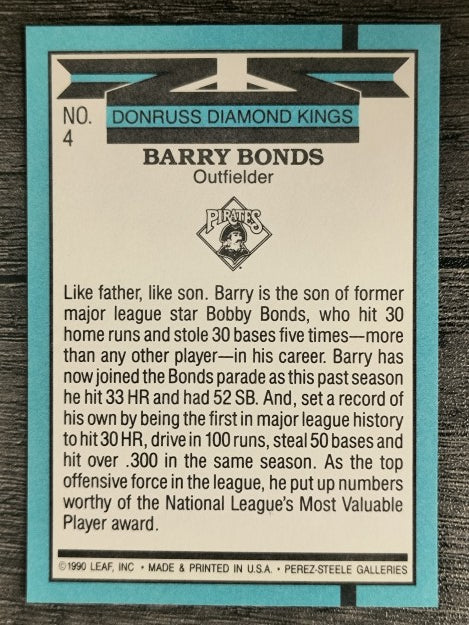 1991 Donruss #4 Barry Bonds DK