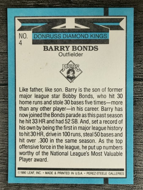 1991 Donruss #4 Barry Bonds DK