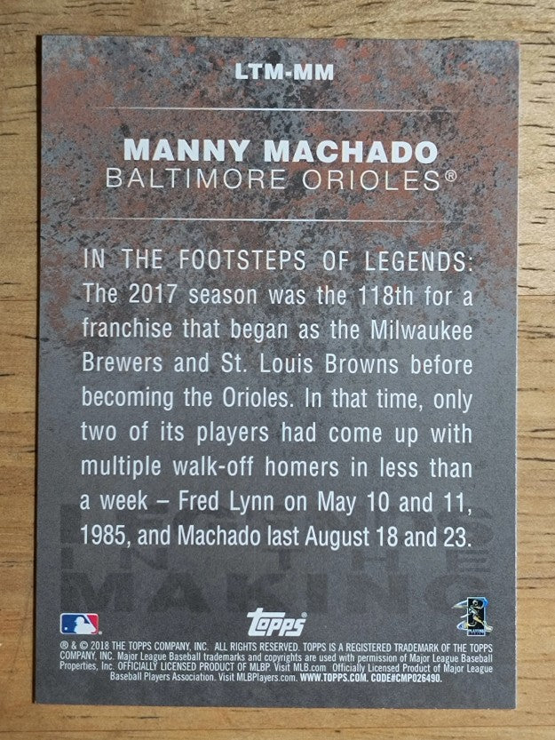 2018 Topps Legends in the Making Black #LTMMM Manny Machado