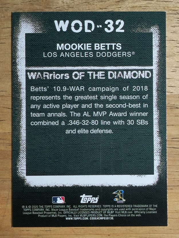 2020 Topps Warriors of the Diamond #WOD32 Mookie Betts