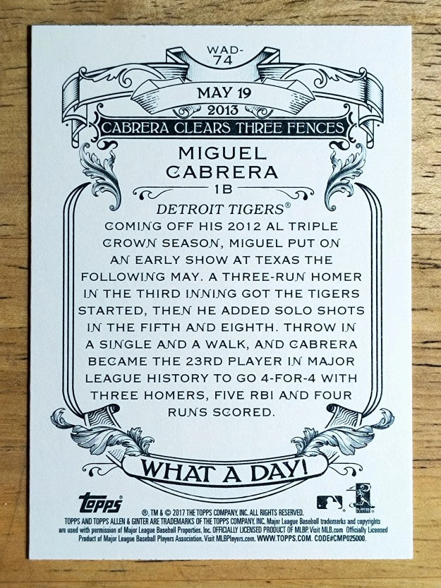 2017 Topps Allen and Ginter What a Day #WAD74 Miguel Cabrera