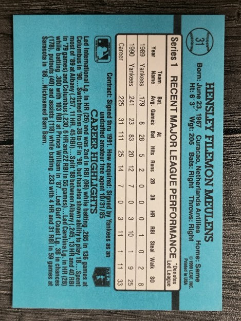 1991 Donruss #31 Hensley Meulens RR