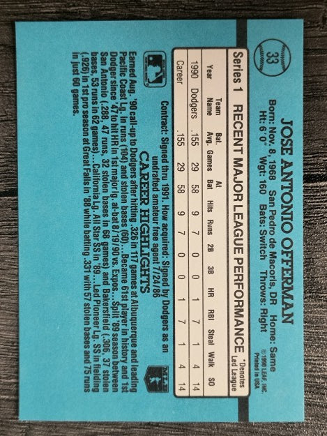1991 Donruss #33 Jose Offerman RR