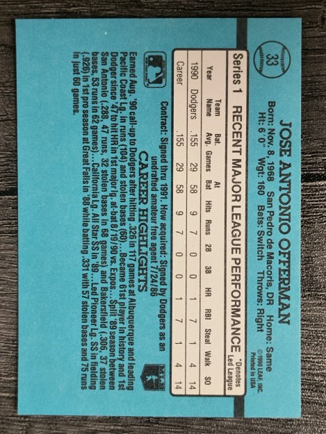1991 Donruss #33 Jose Offerman RR
