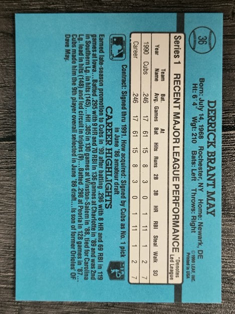 1991 Donruss #36 Derrick May RR
