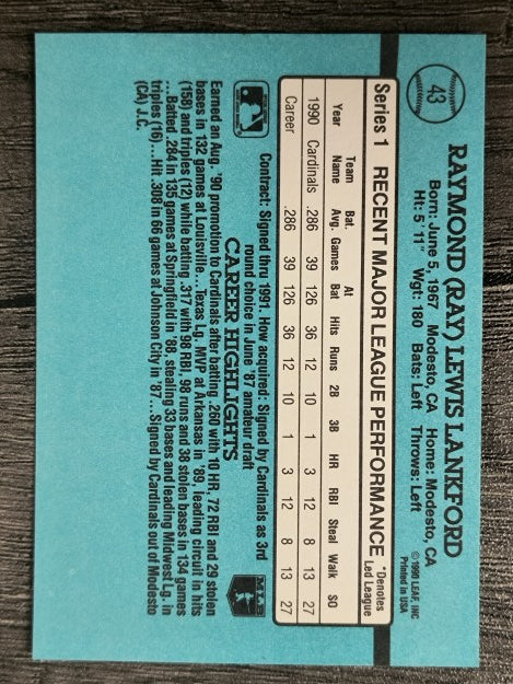 1991 Donruss #43 Ray Lankford RR