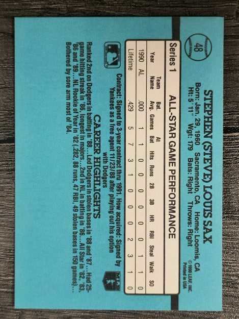 1991 Donruss #48 Steve Sax AS