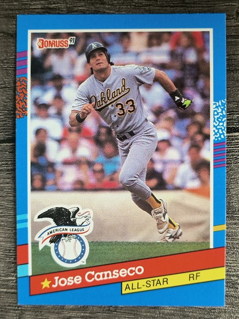 1991 Donruss #50A Jose Canseco AS ERR/Team in stat box is A's