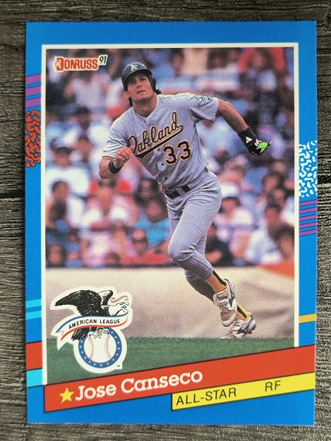 1991 Donruss #50A Jose Canseco AS ERR/Team in stat box is A's