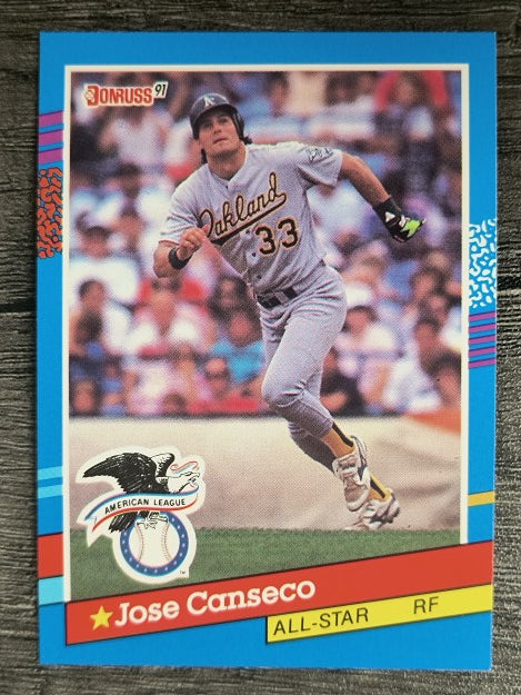 1991 Donruss #50A Jose Canseco AS ERR/Team in stat box is A's