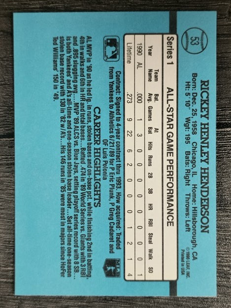 1991 Donruss #53 Rickey Henderson AS
