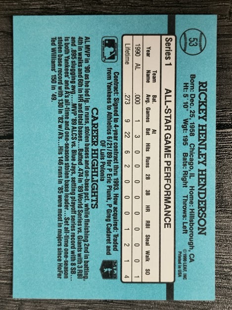 1991 Donruss #53 Rickey Henderson AS
