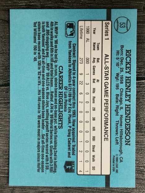 1991 Donruss #53 Rickey Henderson AS