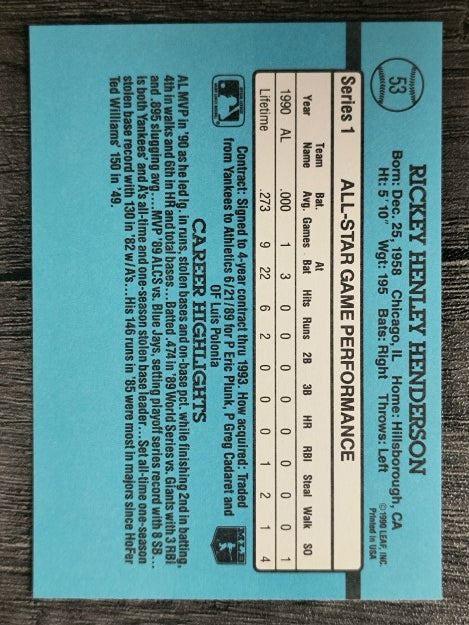 1991 Donruss #53 Rickey Henderson AS