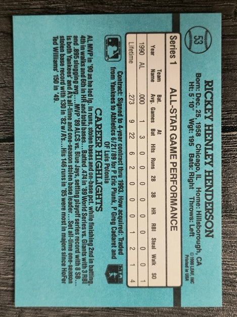1991 Donruss #53 Rickey Henderson AS