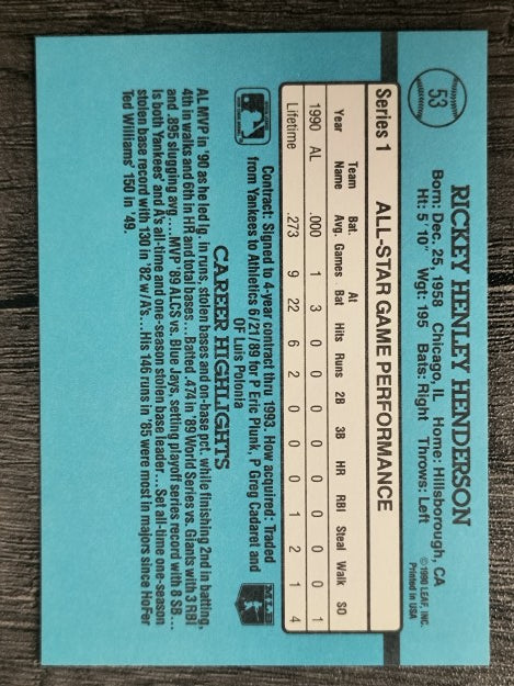 1991 Donruss #53 Rickey Henderson AS