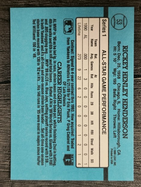 1991 Donruss #53 Rickey Henderson AS