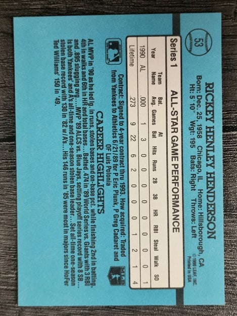 1991 Donruss #53 Rickey Henderson AS