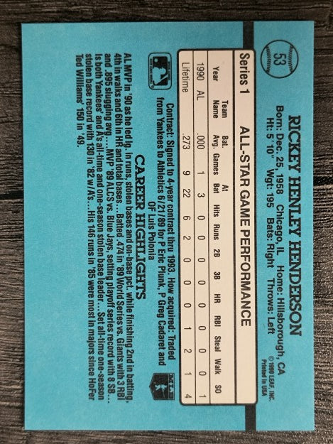 1991 Donruss #53 Rickey Henderson AS